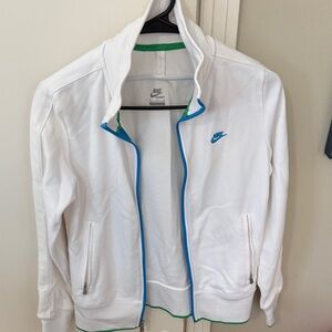 Nike Men's White Jacket with Blue and Green Trim